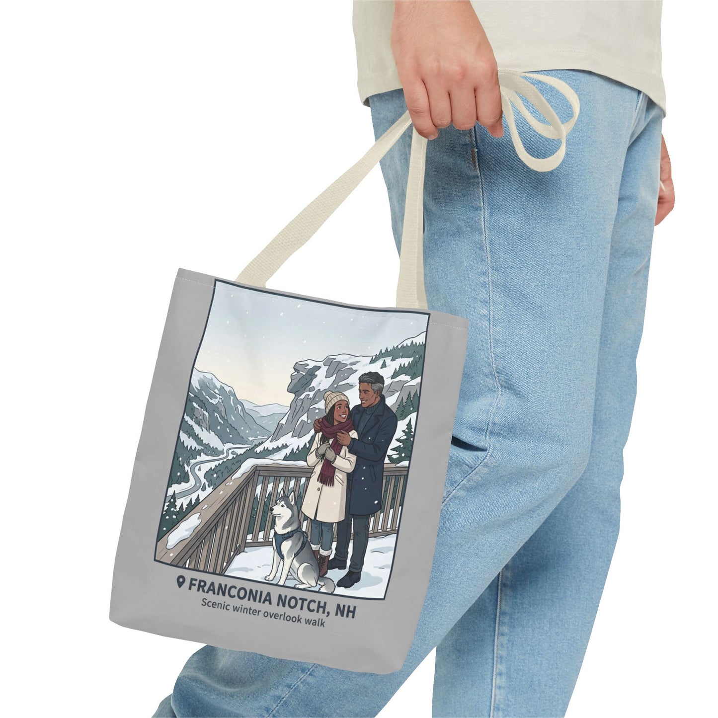 Franconia Notch Winter Couple Tote Bag — Scenic New Hampshire Snowy Overlook Tote