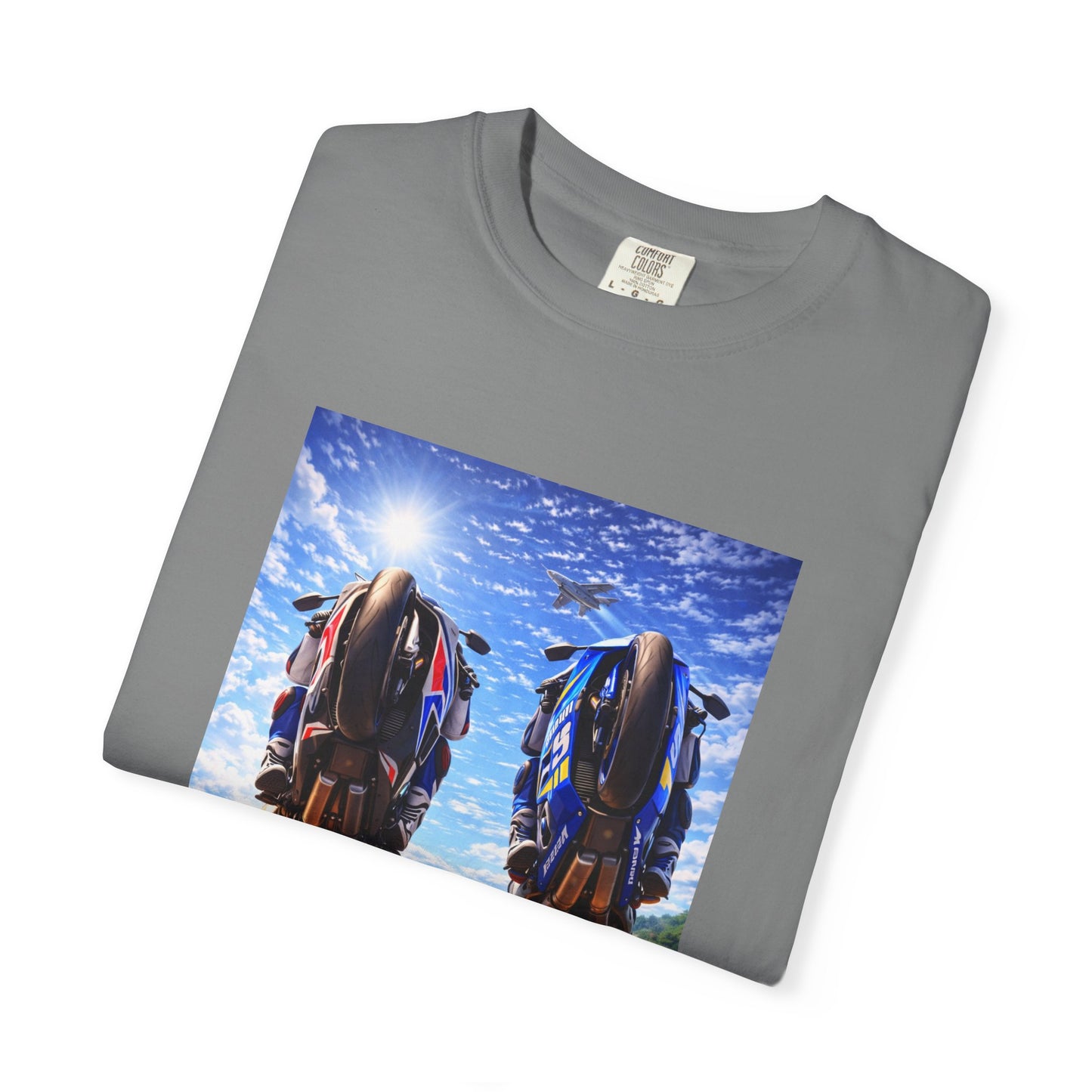 Motorcycle Sunset T-Shirt — Two Bikes Riding Into the Horizon