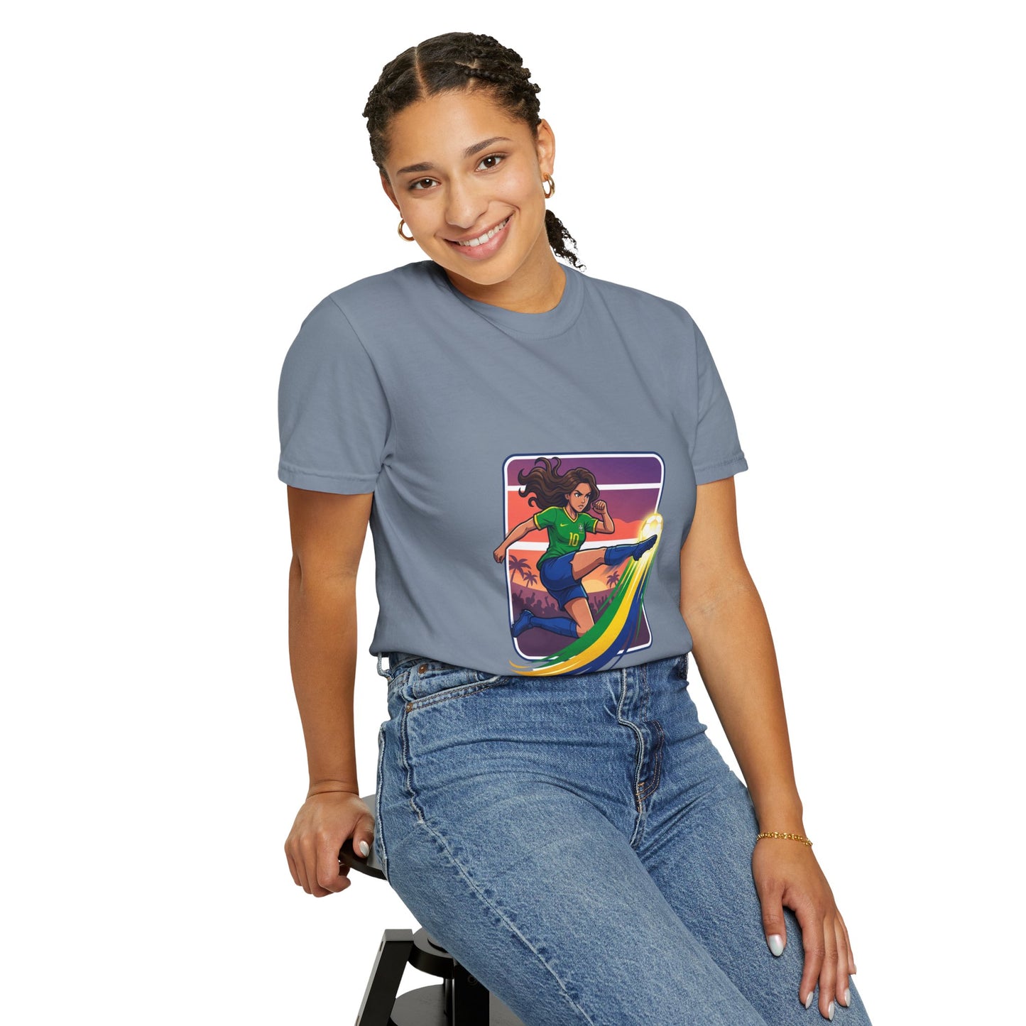Surfing Sunset T-Shirt — Girl Surfer Rainbow Wave Graphic Tee
