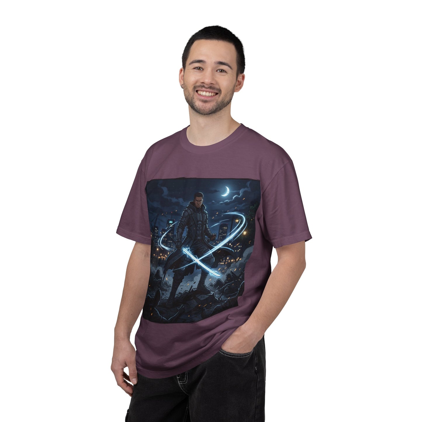Urban Night Warrior T-Shirt — Neon Samurai Cityscape