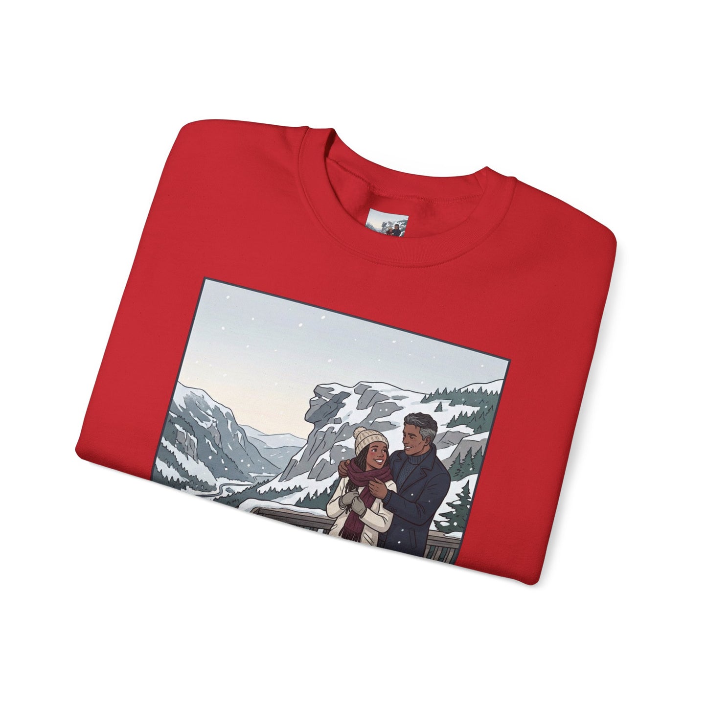 Crewneck Sweatshirt — Franconia Notch Winter Couple Scenic Graphic