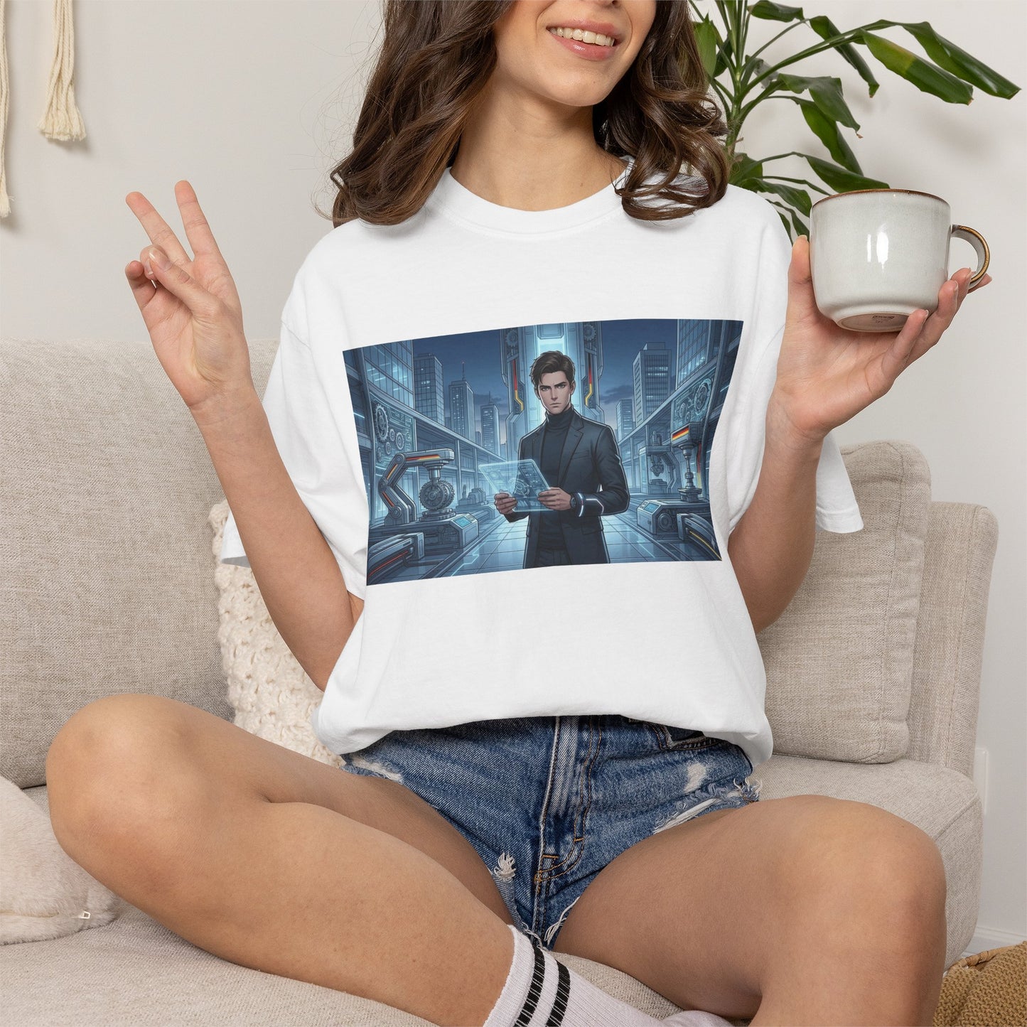 Cyberpunk Detective T-Shirt — Futuristic Noir Cityscape Graphic Tee