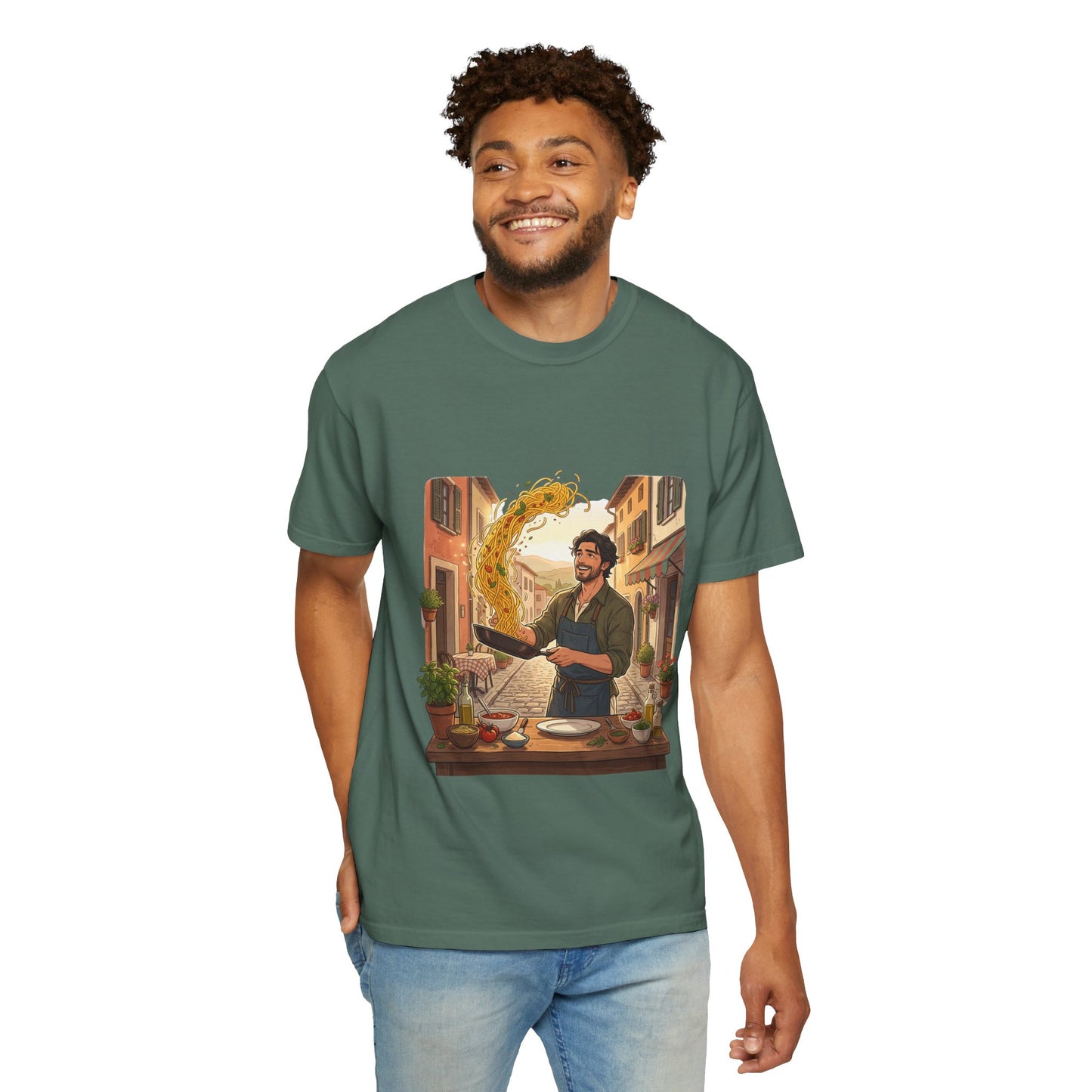 Italian Chef Pasta Toss T-Shirt — Vintage Street Kitchen Cooking Graphic Tee