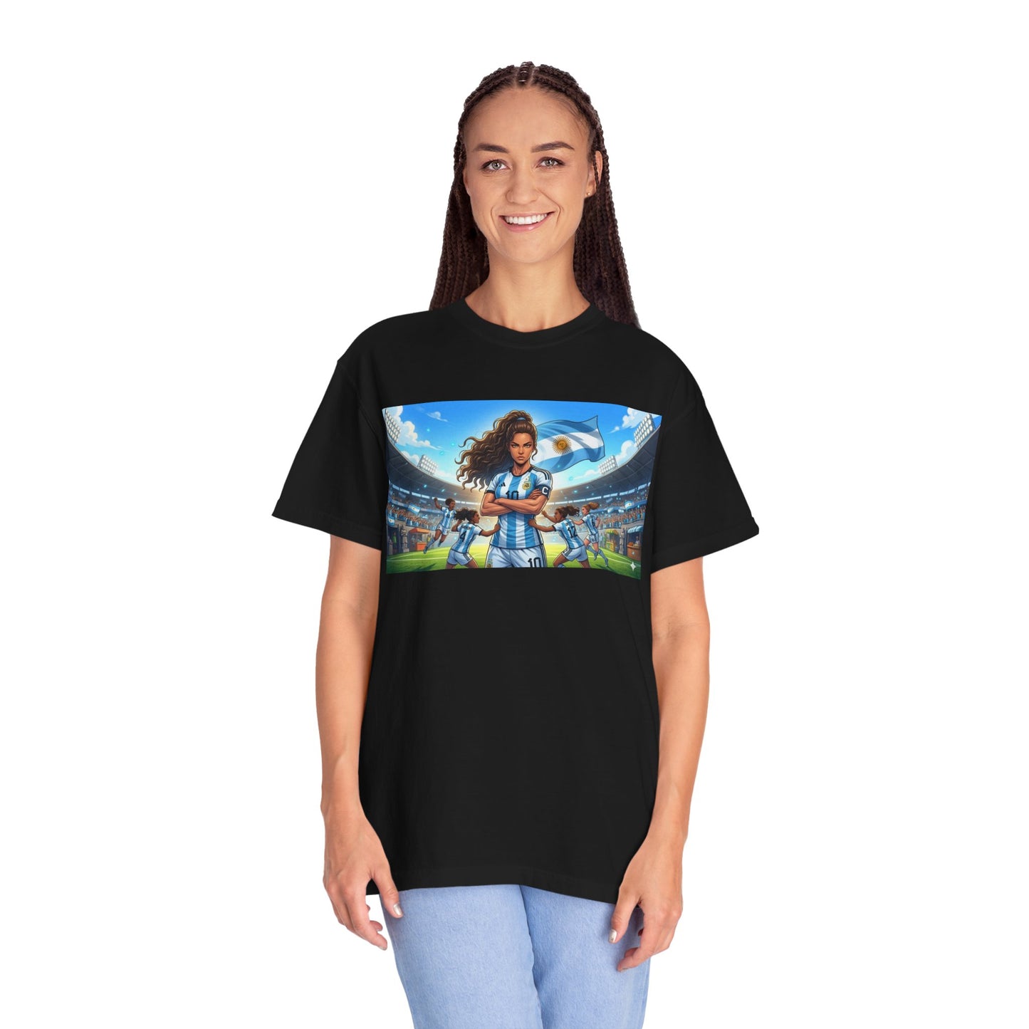 Argentina Soccer Heroine Stadium T-Shirt – Female Soccer Player Graphic Tee