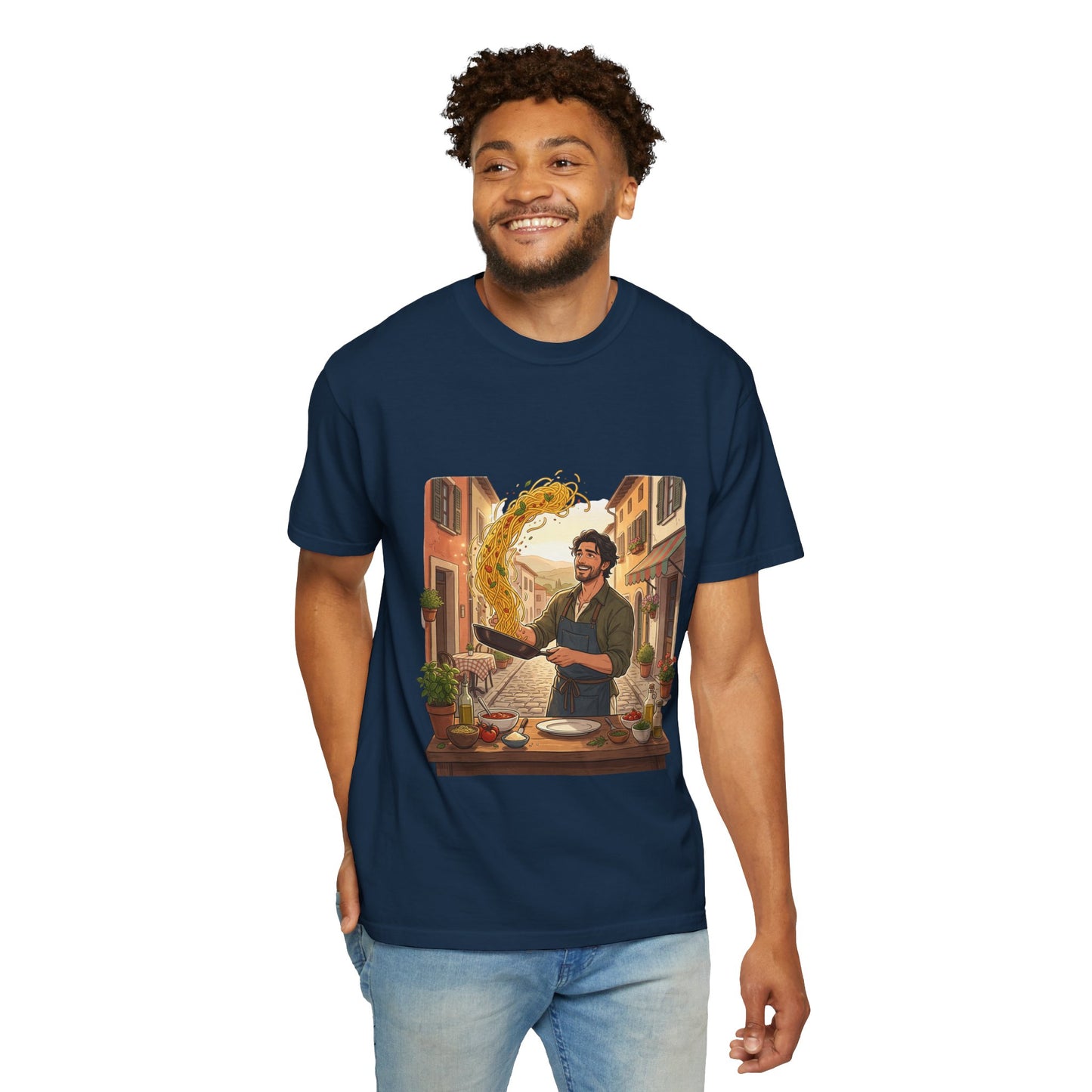 Italian Chef Pasta Toss T-Shirt — Vintage Street Kitchen Cooking Graphic Tee