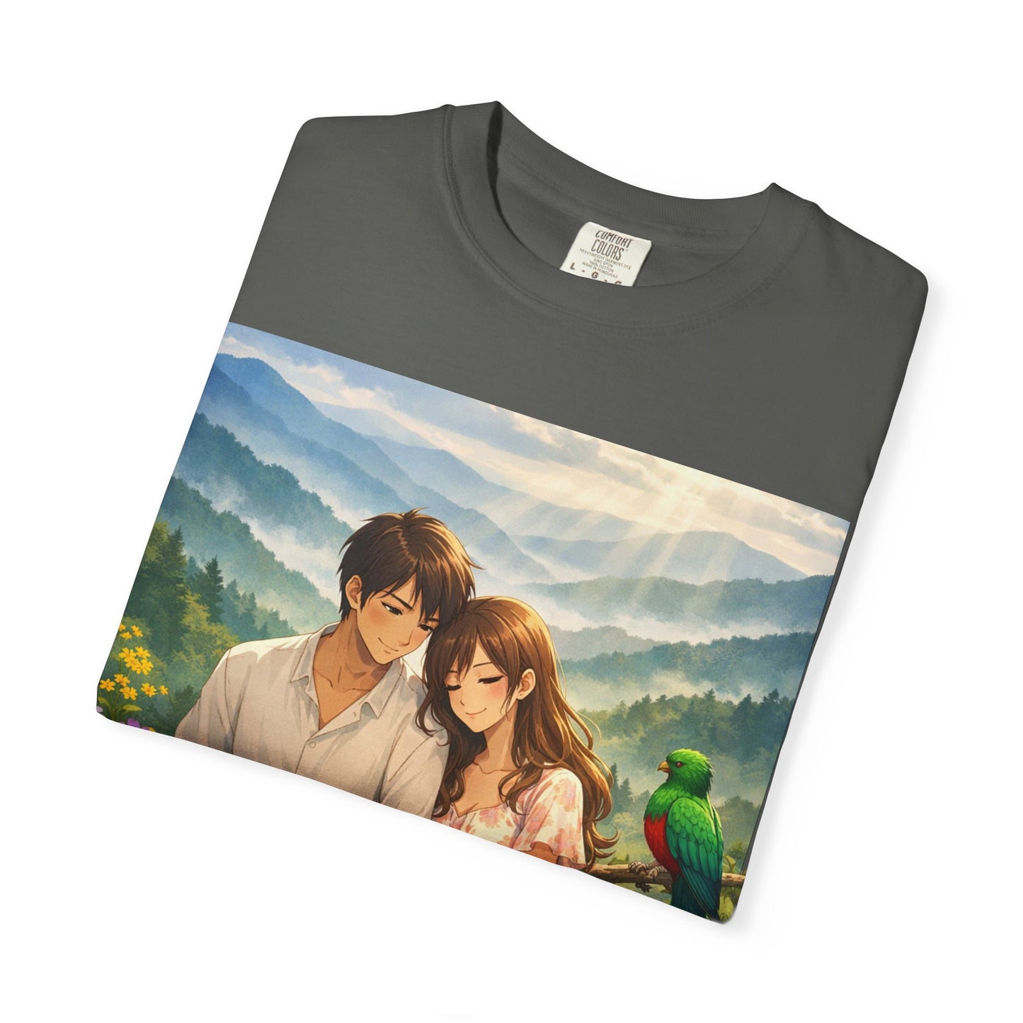 Romantic Anime Couple T-Shirt — Sunset Meadow Illustration