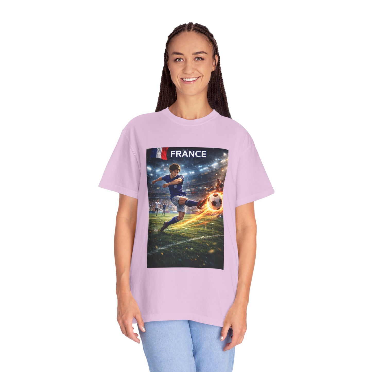 France Soccer Player Graphic T-Shirt — Football Kick Stadium Design