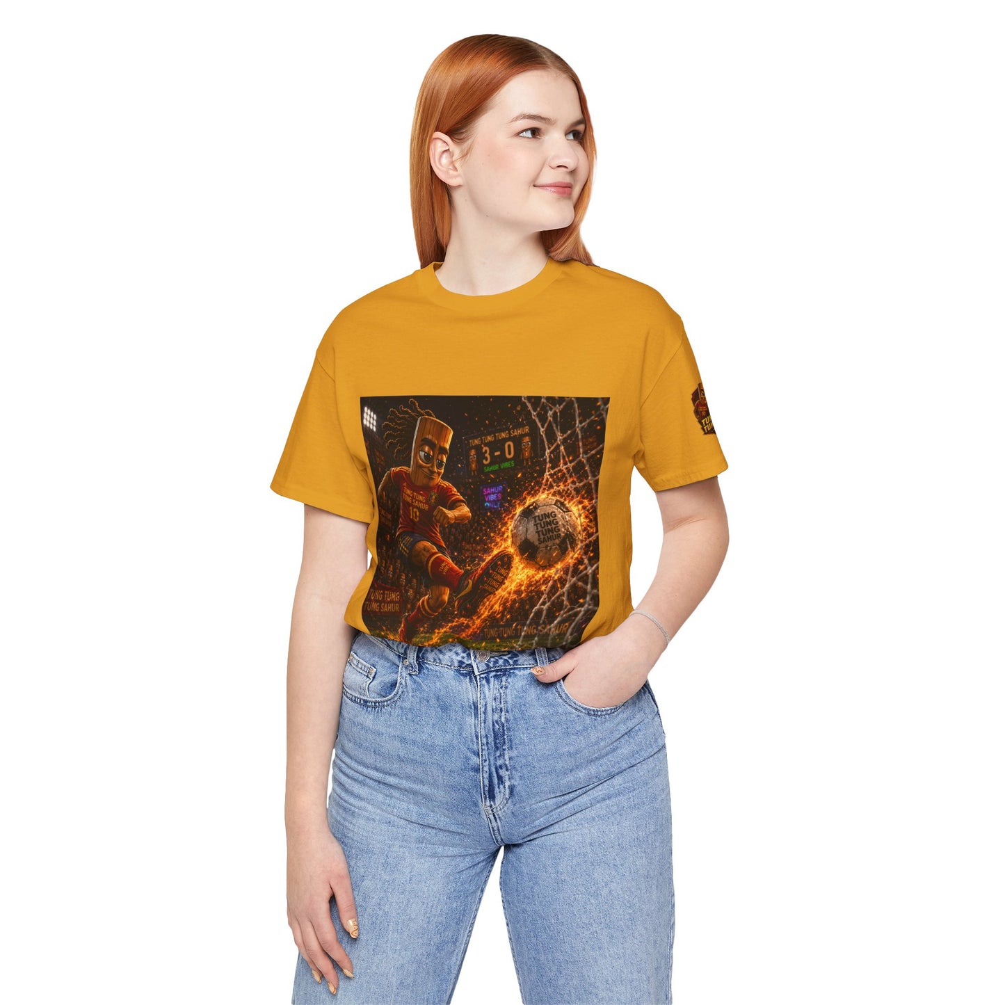 Tung Tung Tung Sahur Soccer Kick Firestorm Graphic Tee — ‘Goal’ Animated Kick Design