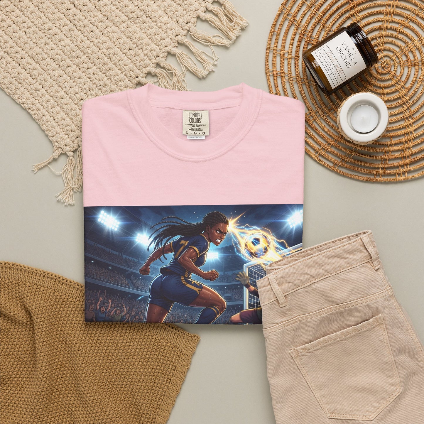 Soccer Duel Graphic T-Shirt — Futuristic Goalkeeper vs Striker Stadium Print