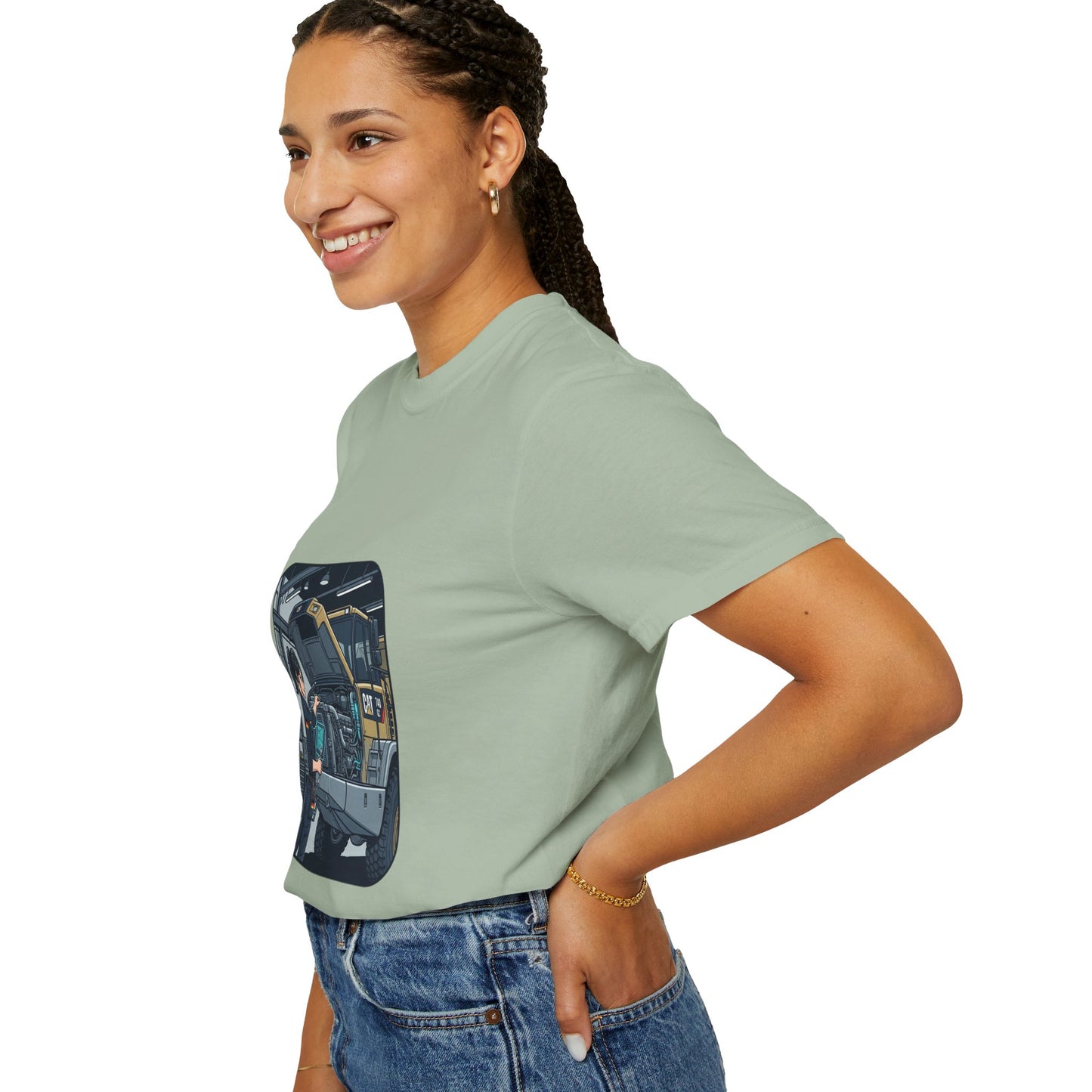 Mechanic Garage Scene T-Shirt — Vintage Truck Repair Illustration