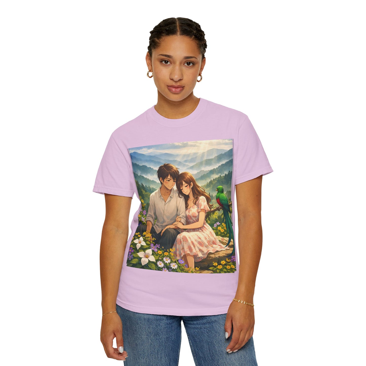 Romantic Anime Couple T-Shirt — Sunset Meadow Illustration