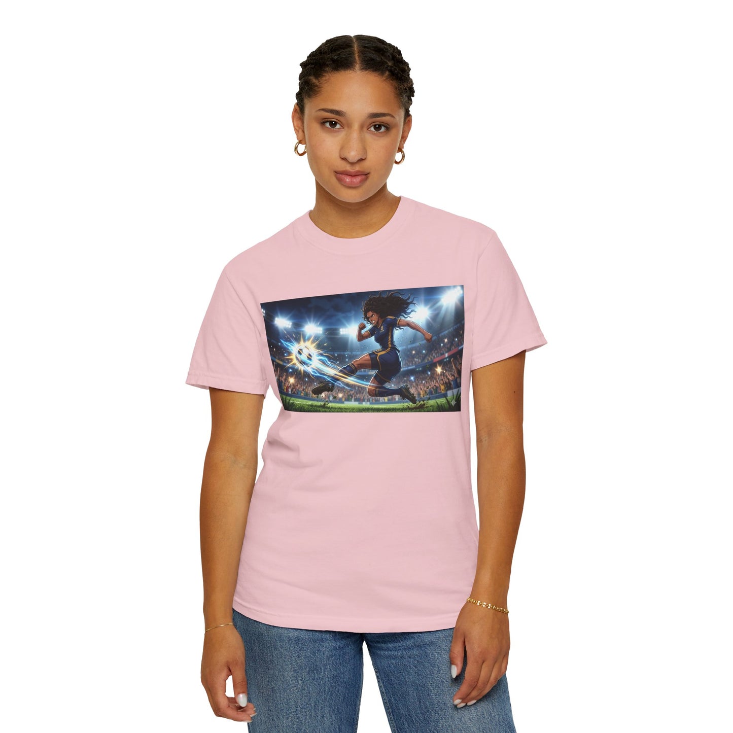 Soccer Kick Graphic T-Shirt — Energetic Stadium Football Design