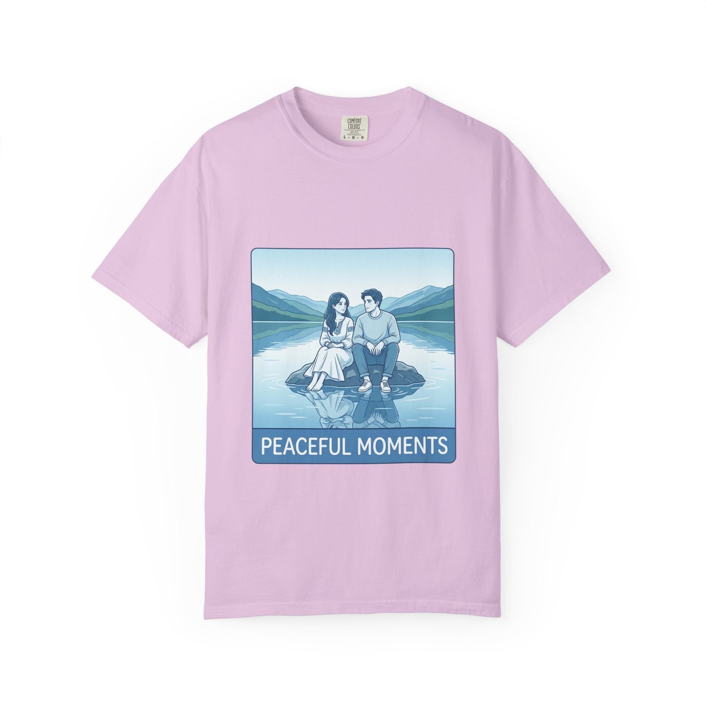 Peaceful Moments Tee — Couple Sitting by Lake Graphic T-Shirt
