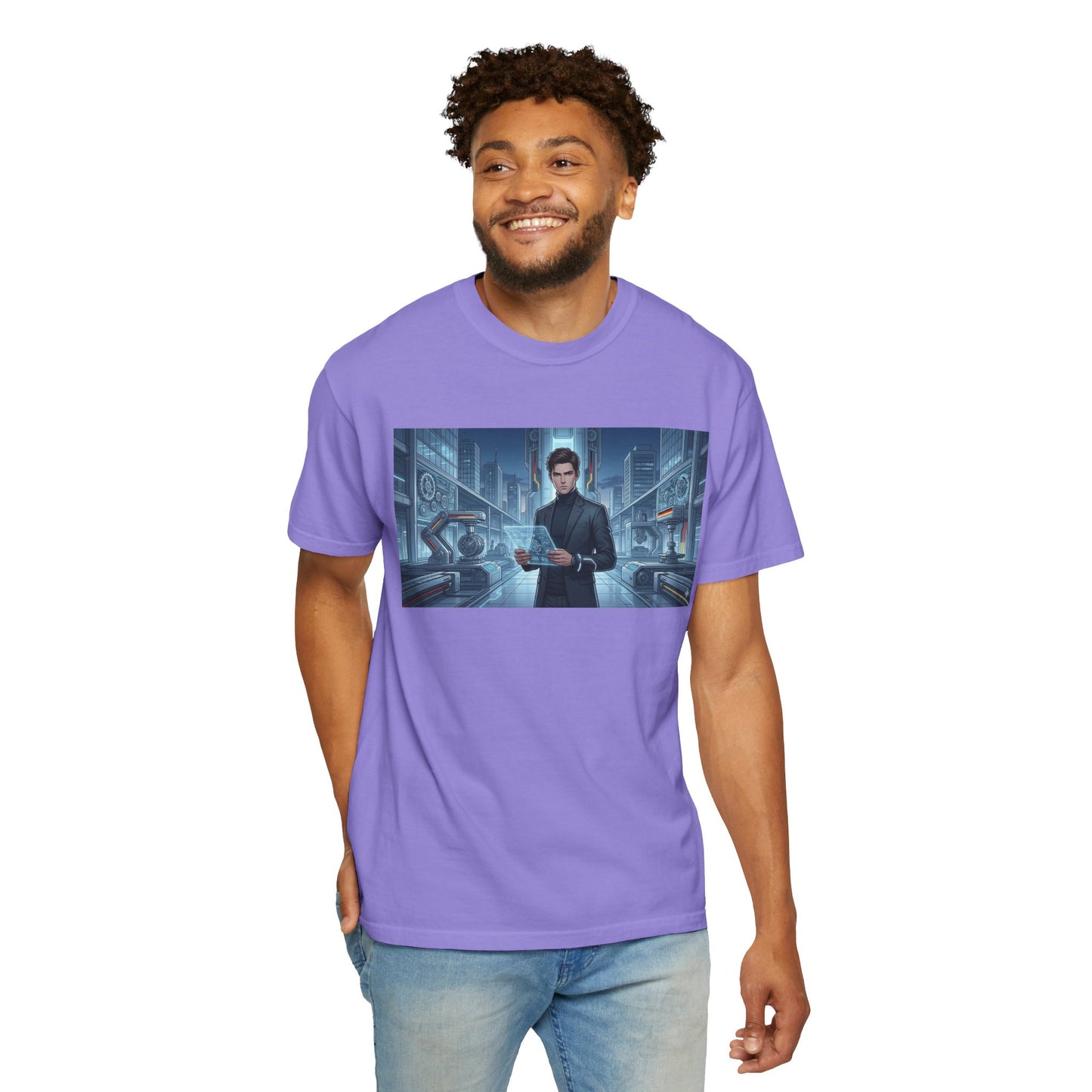 Cyberpunk Detective T-Shirt — Futuristic Noir Cityscape Graphic Tee
