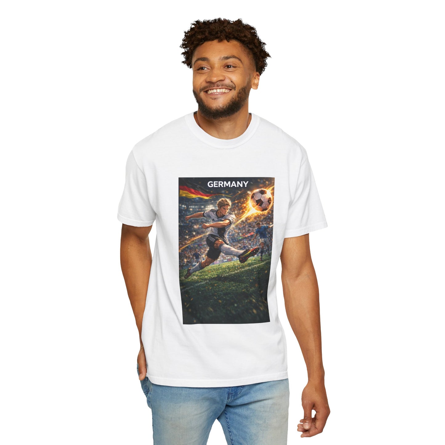 Germany Soccer Player Graphic T-Shirt — Retro Football Stadium Print