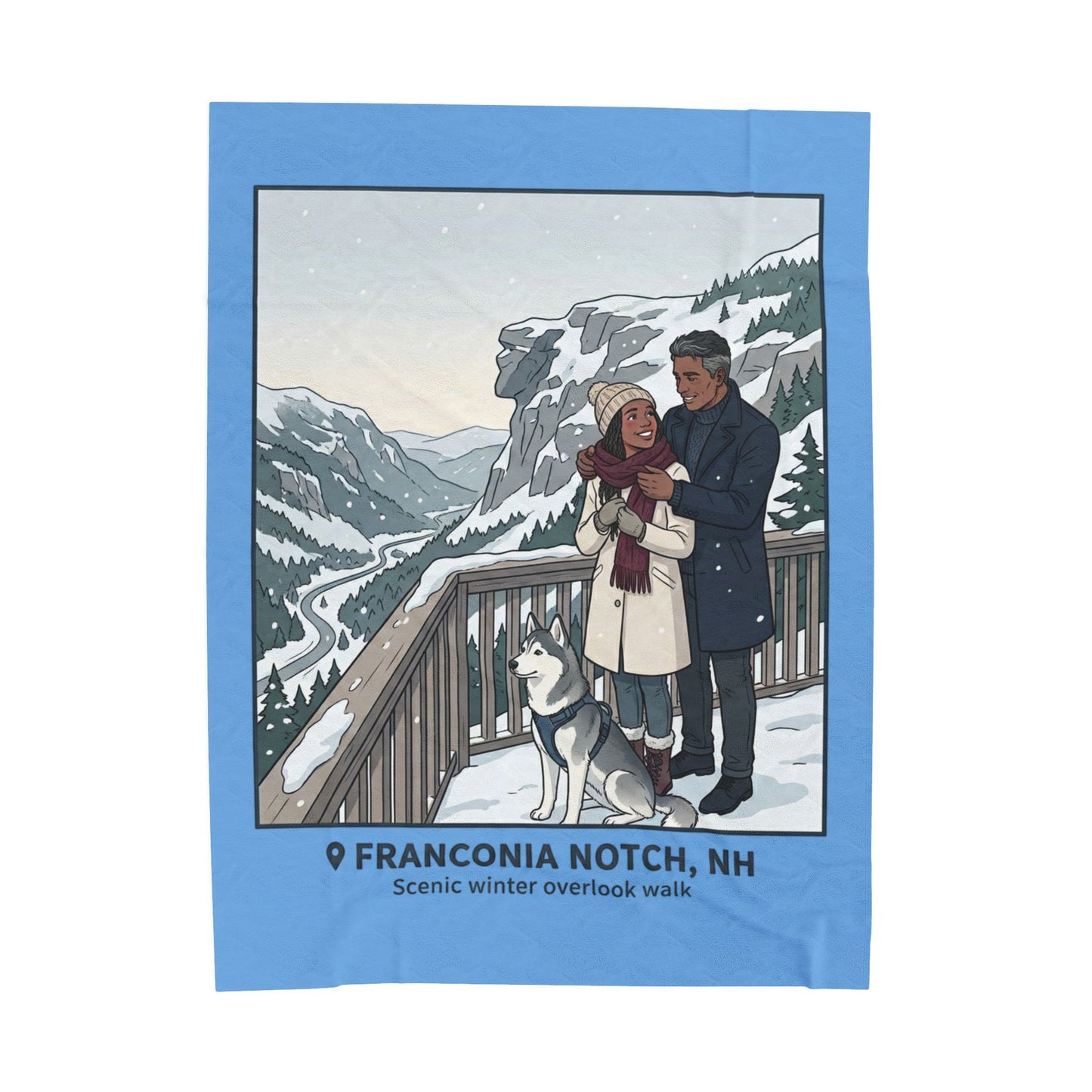 Franconia Notch NH Scenic Winter Plush Blanket — Couples & Husky Snowview Throw