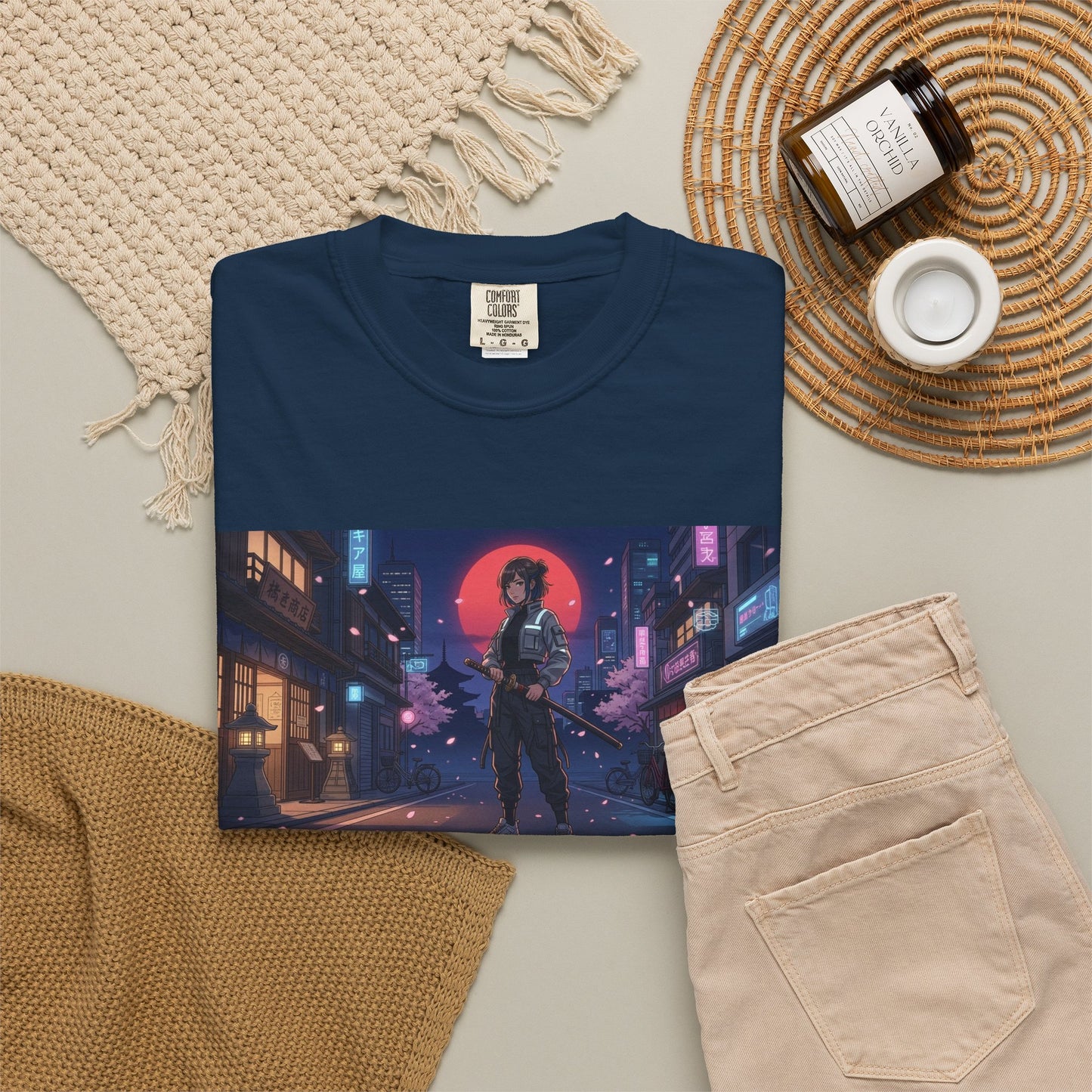 Cyberpunk Samurai T-Shirt — Neon Night Street Art Tee