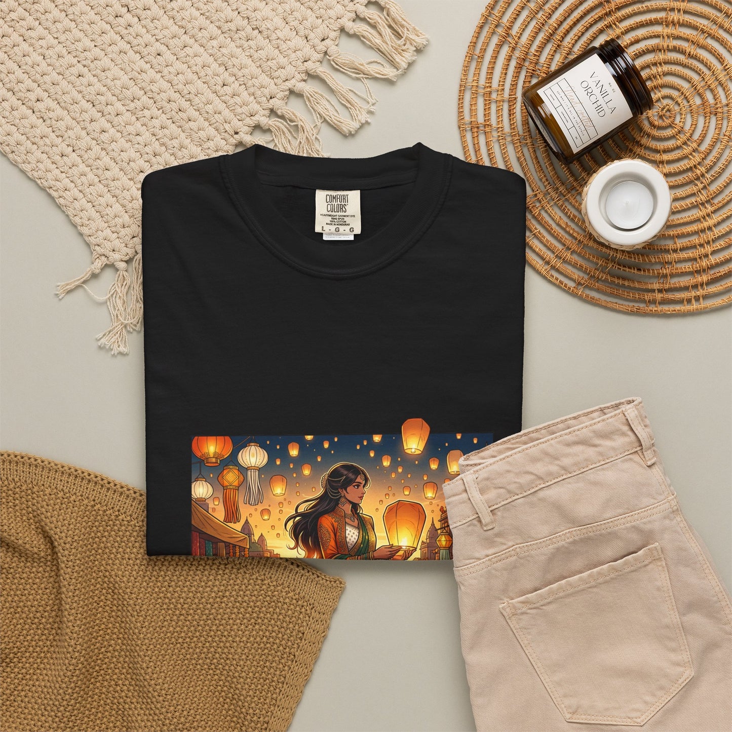 Diwali Lantern Festival T-Shirt — Indian Dancer with Floating Sky Lanterns