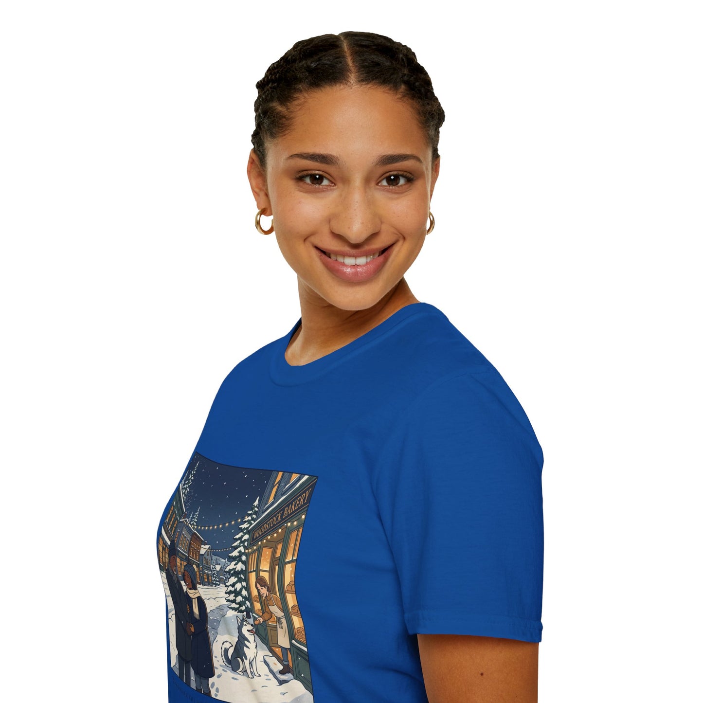 Winter String Lights Stroll T-Shirt — Cozy Holiday Street Scene Graphic Tee