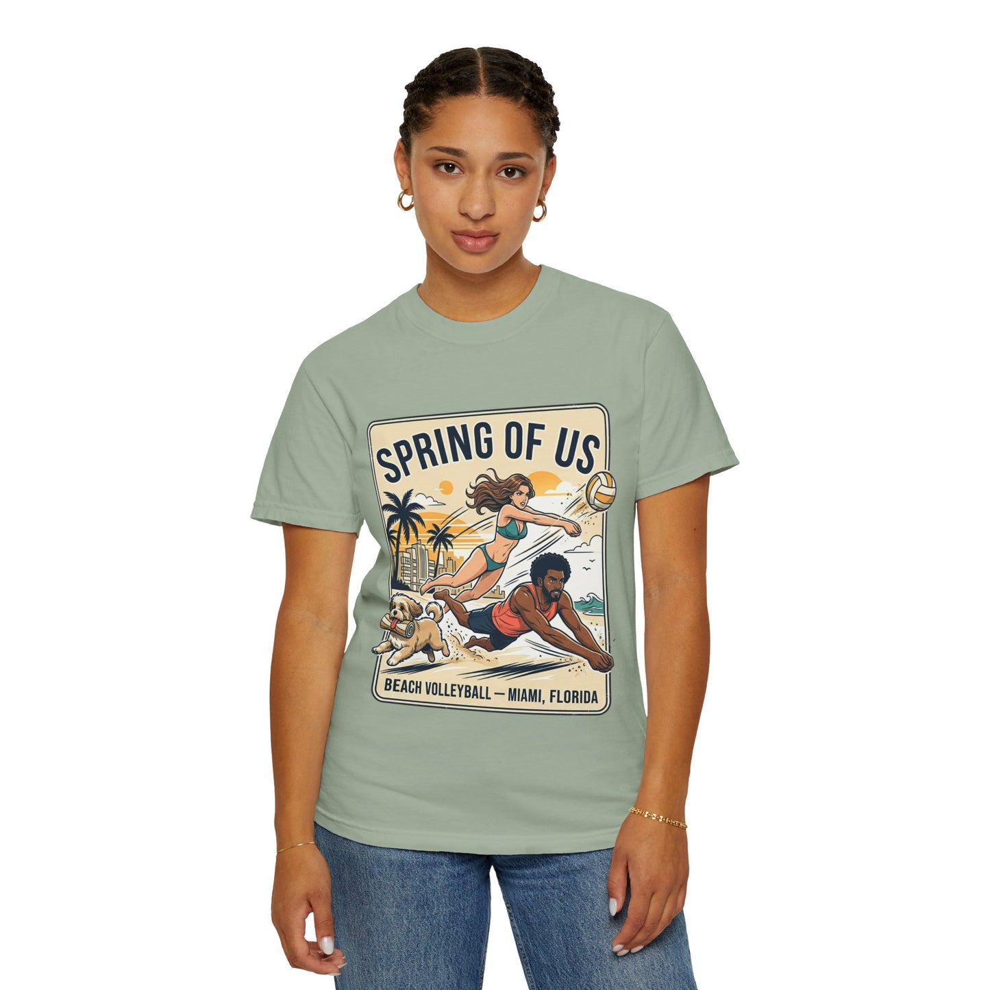 Spring of Us Beach Volleyball T-Shirt — Miami, Florida Retro Sun & Palm Tee
