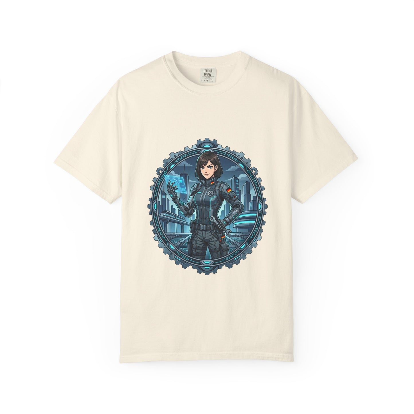 Cyber Ninja Graphic T-Shirt — Futuristic Female Warrior Illustration