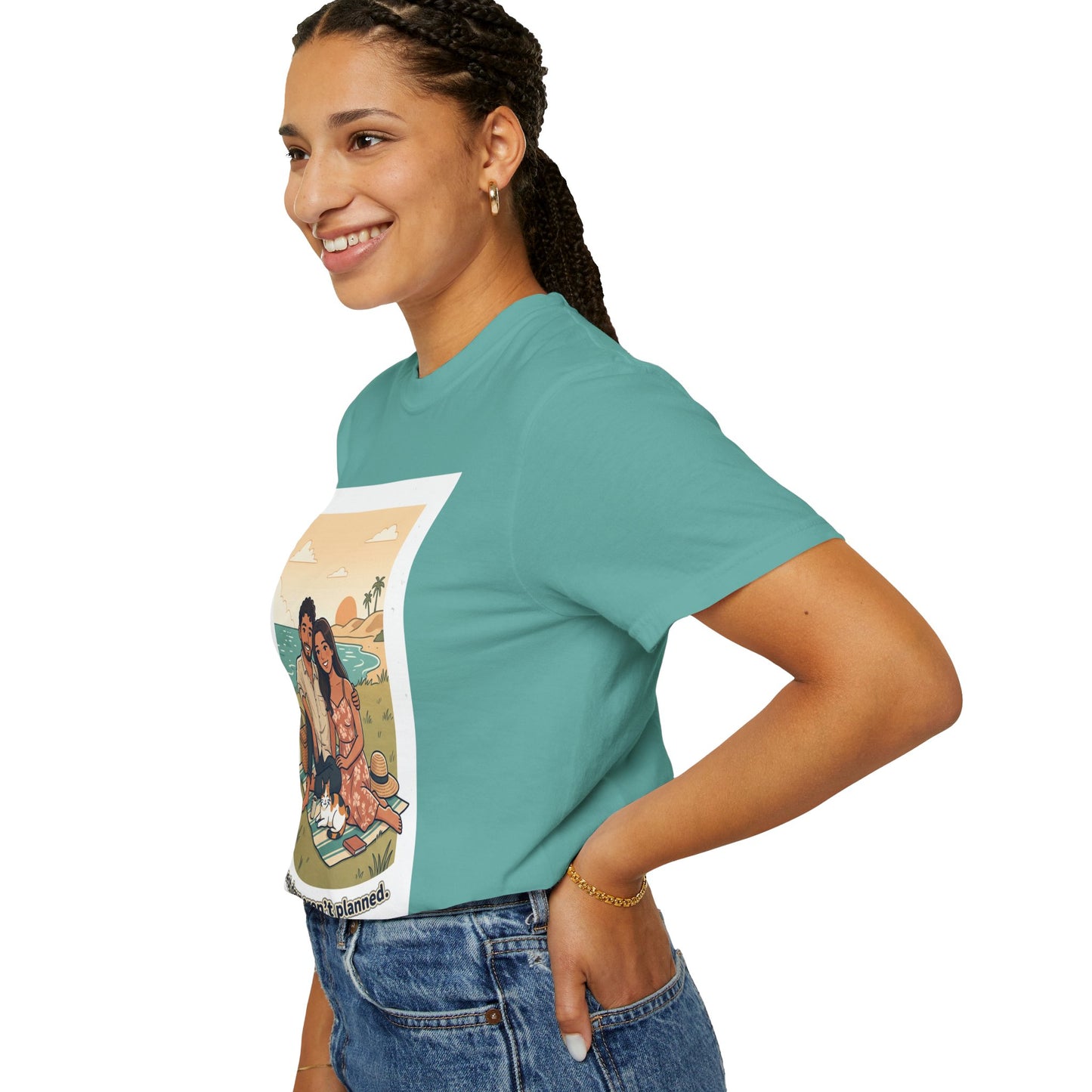 Beach Picnic Couple T‑Shirt — “The best days aren’t planned.” Relaxed Vacation Tee