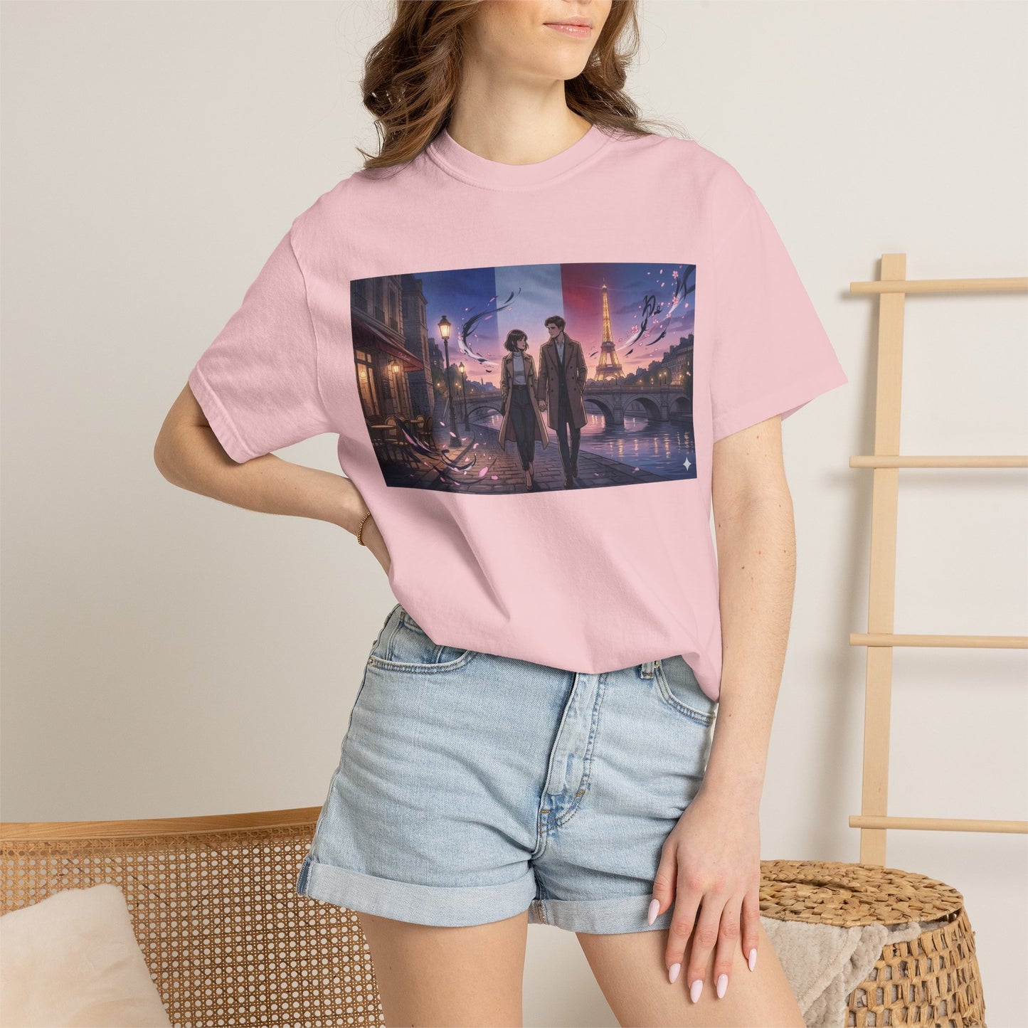 T-Shirt — Romantic City Night Stroll Illustration