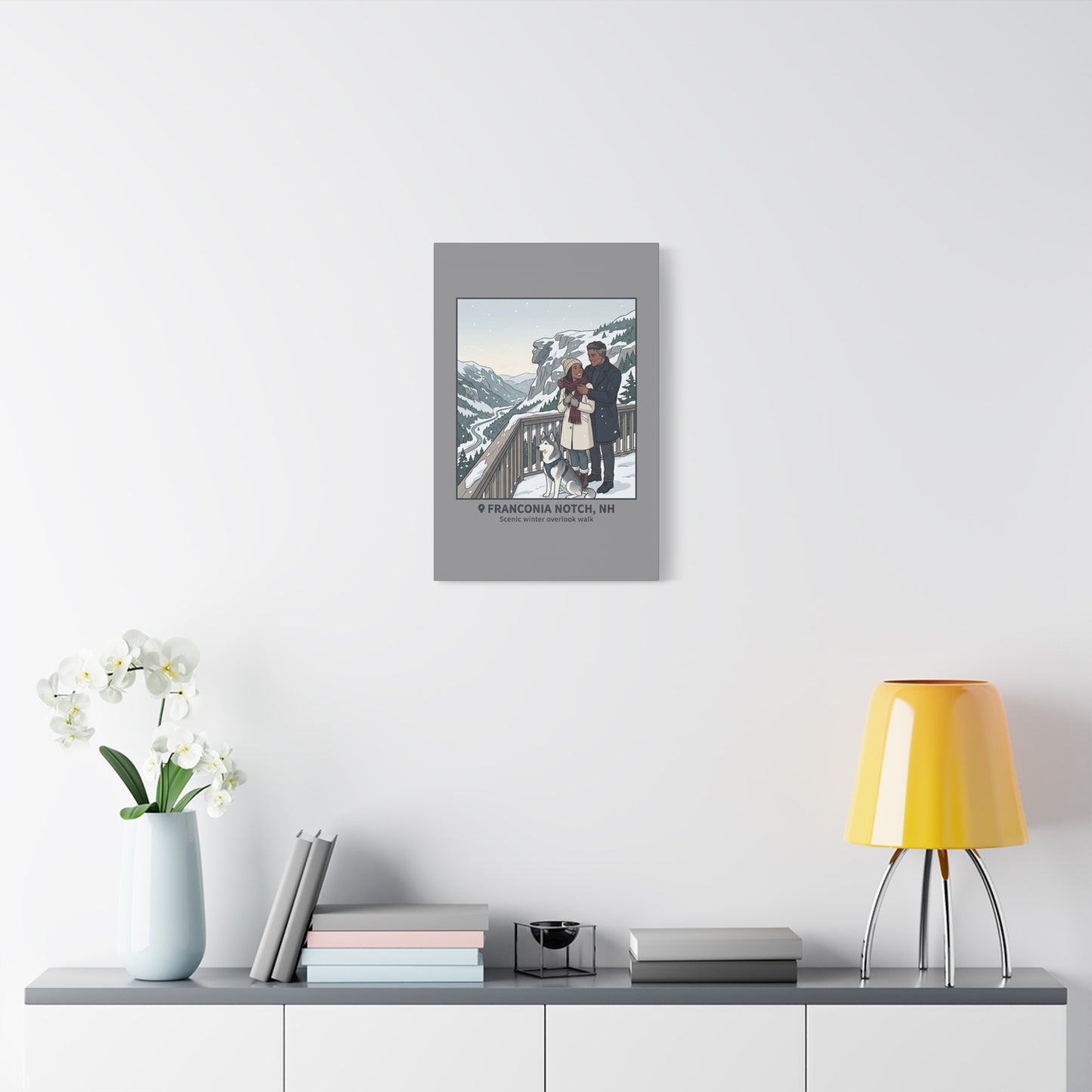 Franconia Notch Winter Couple Canvas Wall Art — Scenic New Hampshire Snowy Overlook Print