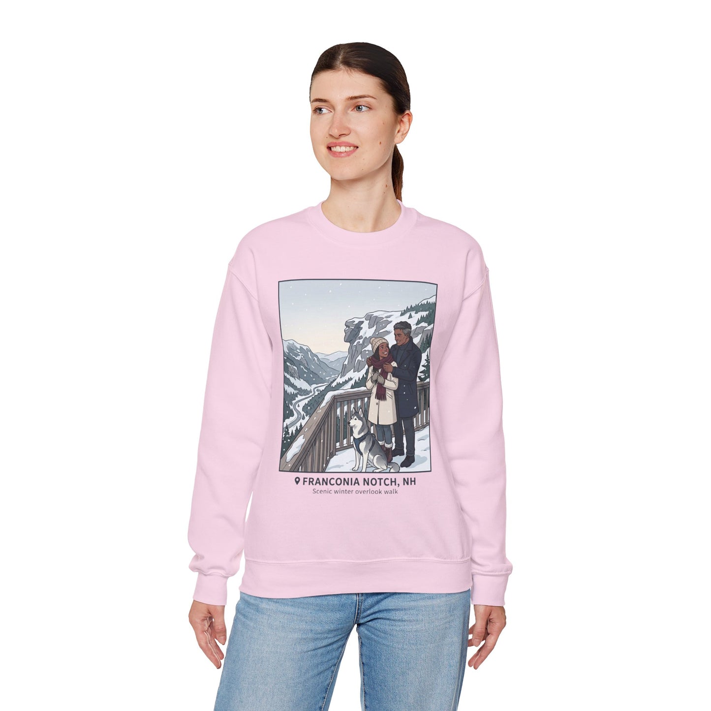 Crewneck Sweatshirt — Franconia Notch Winter Couple Scenic Graphic