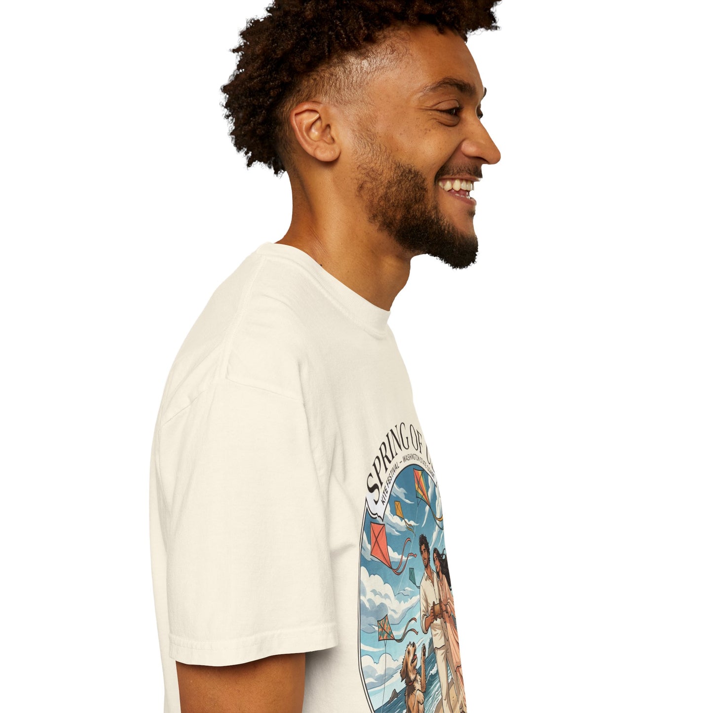 Spring of Us T-Shirt — Romantic Beach Couple Illustration with Dog