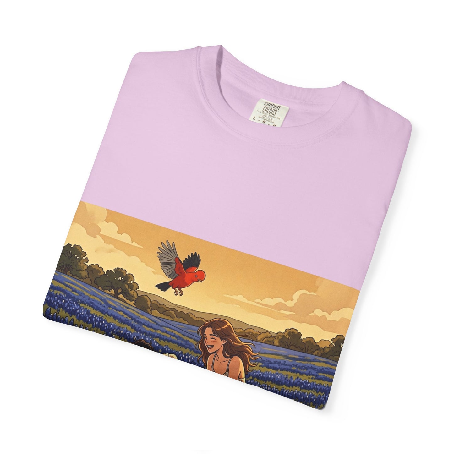 Romantic Bluebonnet Field T-Shirt — Couple in Wildflower Meadow Art Tee