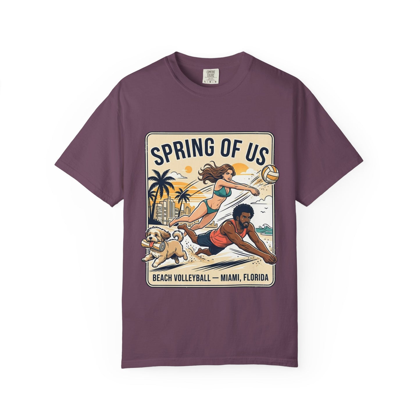 Spring of Us Beach Volleyball T-Shirt — Miami, Florida Retro Sun & Palm Tee