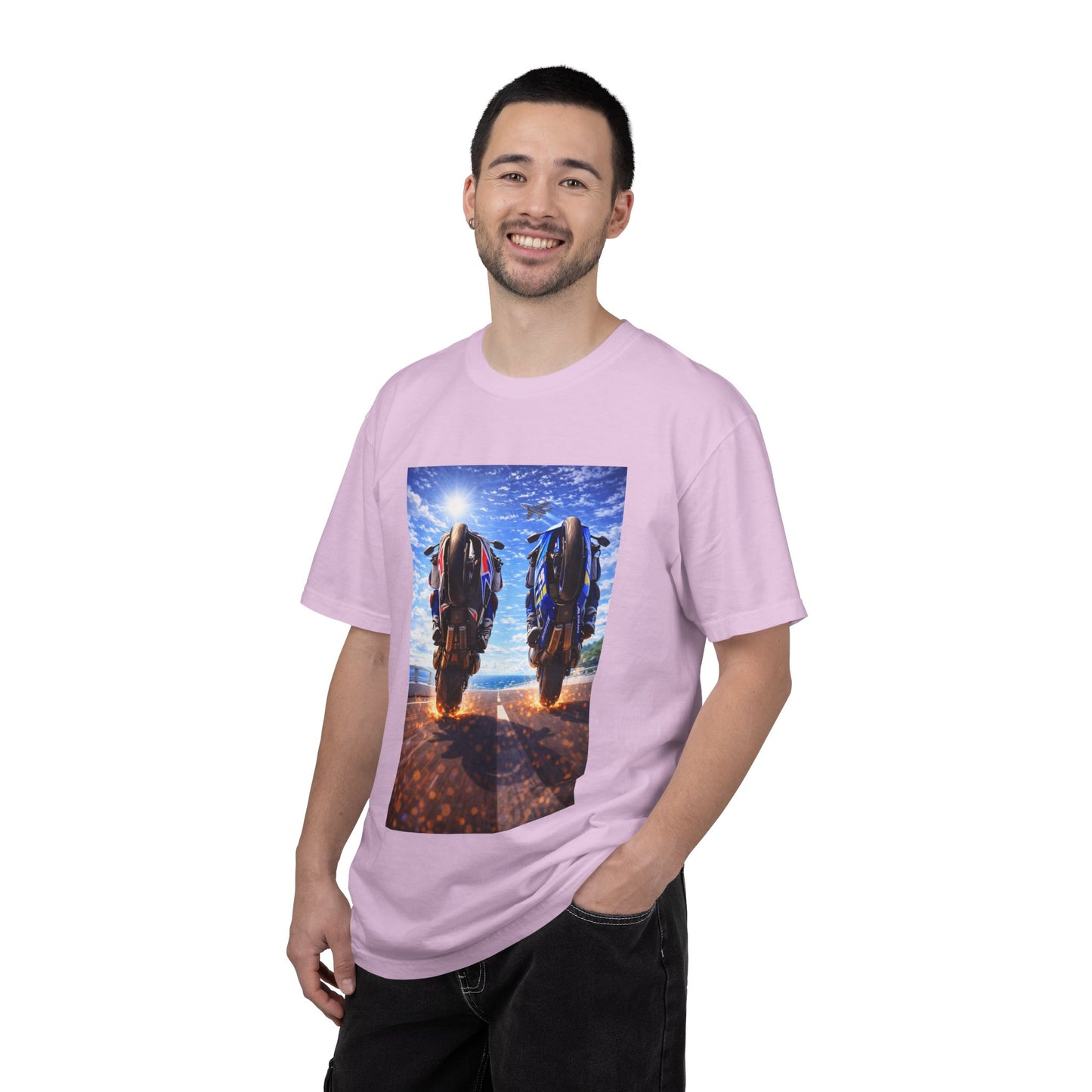 Motorcycle Sunset T-Shirt — Two Bikes Riding Into the Horizon