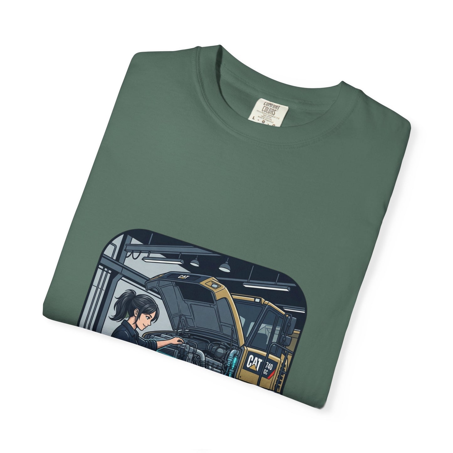 Mechanic Garage Scene T-Shirt — Vintage Truck Repair Illustration