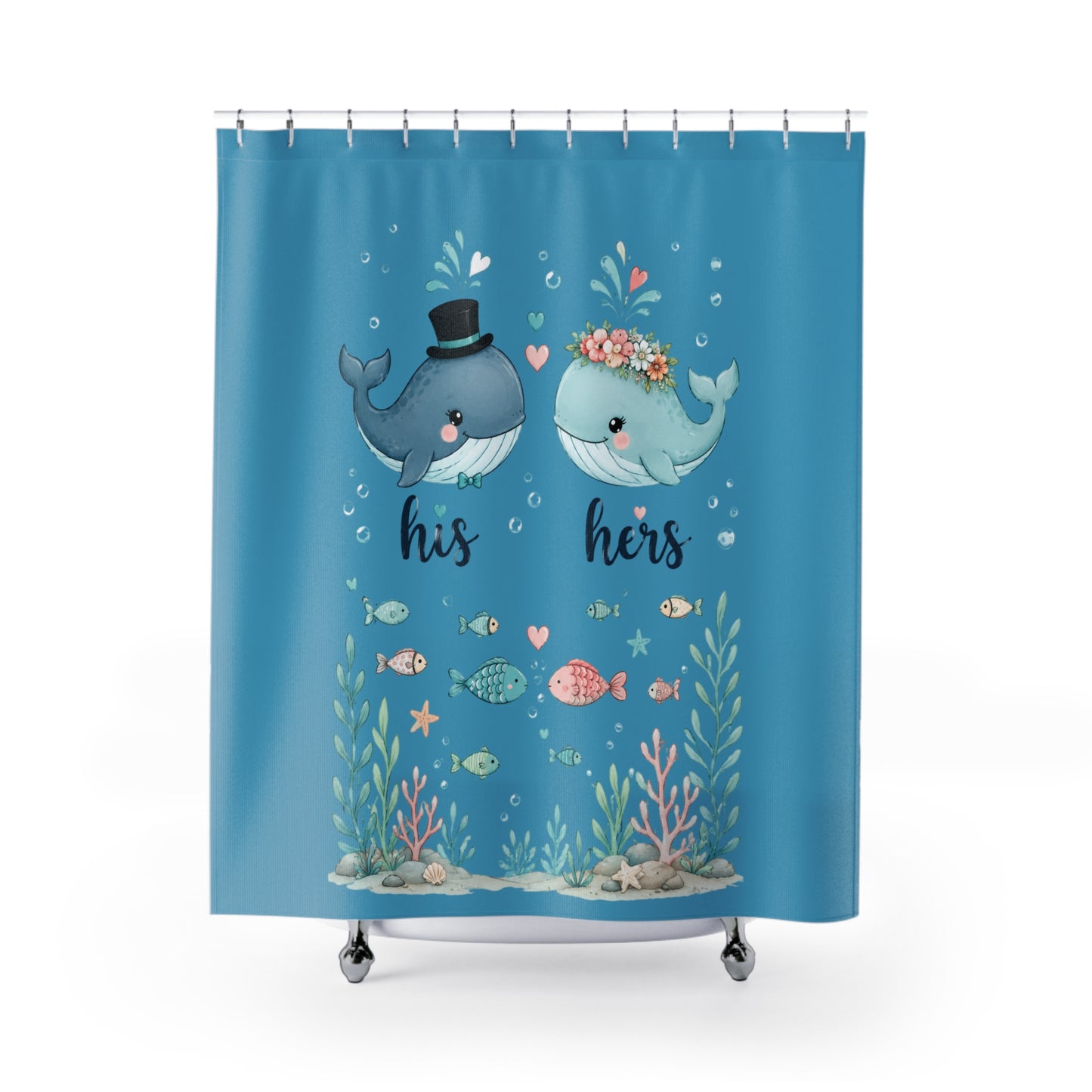 His & Hers Whale Shower Curtain – Cute Nautical Bathroom Decor for Couples