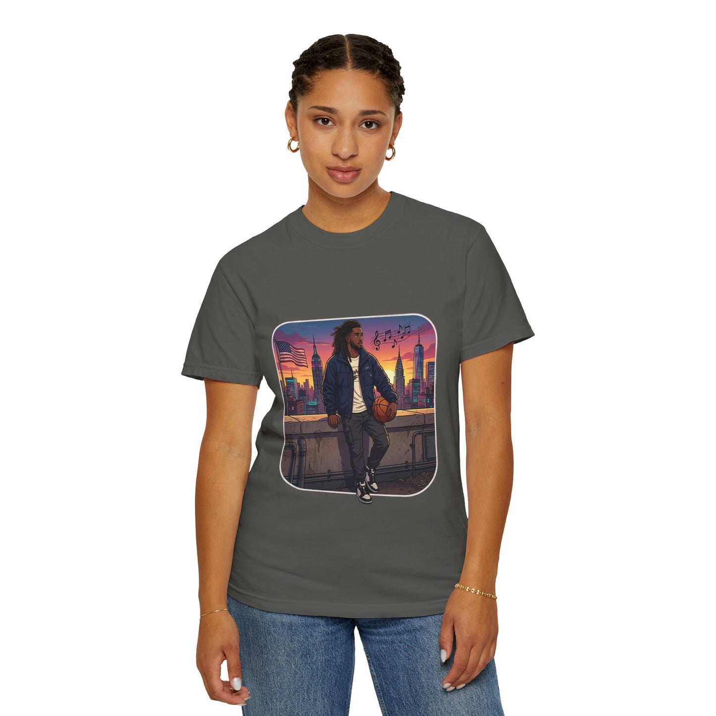 City Sunset Basketball Player T-Shirt — Urban Hoop Lifestyle Tee