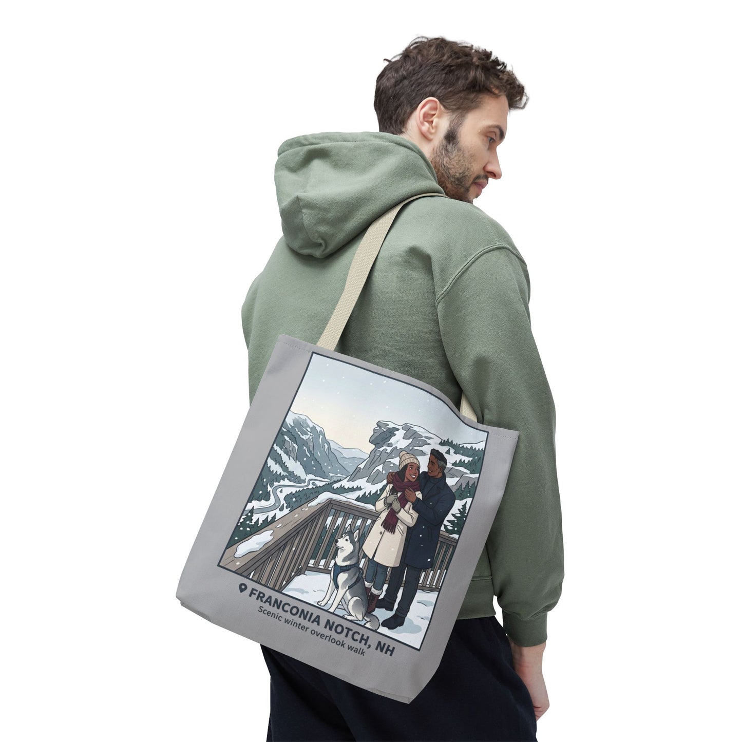 Franconia Notch Winter Couple Tote Bag — Scenic New Hampshire Snowy Overlook Tote
