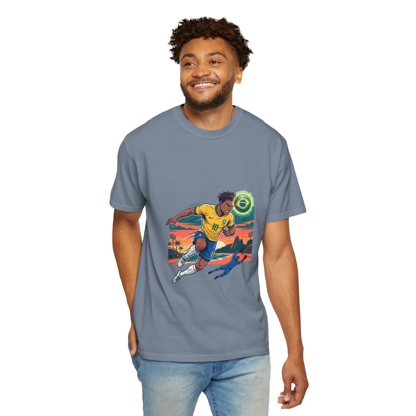 Brazil Soccer Player Graphic T-Shirt — Retro Sunset Football Tee