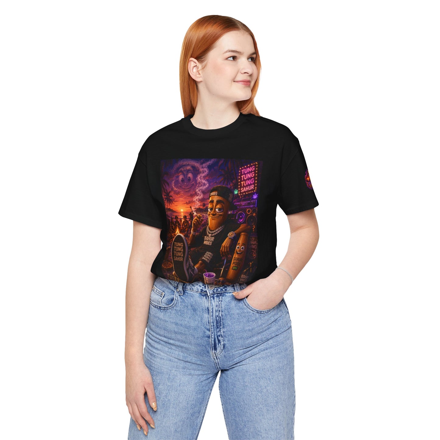 Tung Tung Tung Sahur Laid-Back Nightlife Graphic Tee — "Things Take Time" Urban Cartoon Design