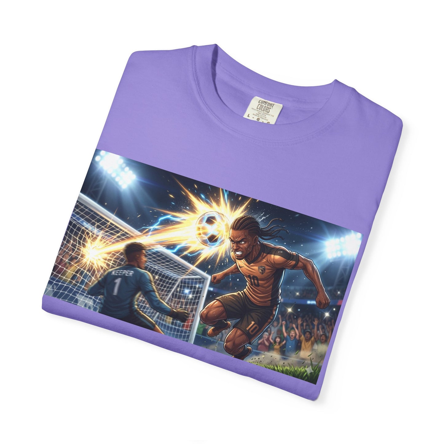 Soccer Goal Celebration T-Shirt — Action Football Scene Graphic Tee