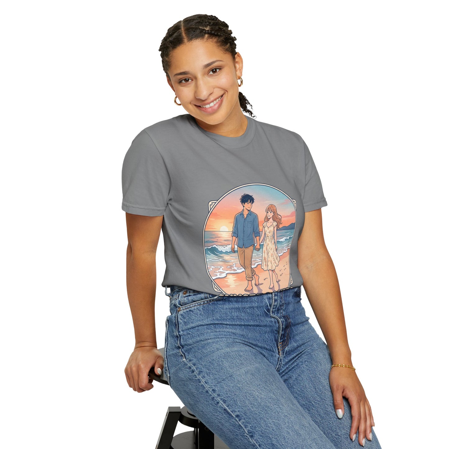 Sunset Lovers Beach T-Shirt — Romantic Couple Graphic Tee