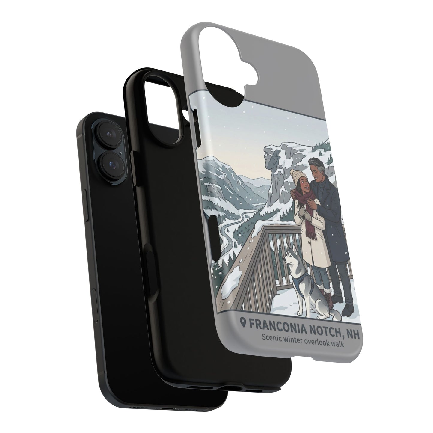 Winter Scenic Phone Case — Franconia Notch NH Couples & Husky Design