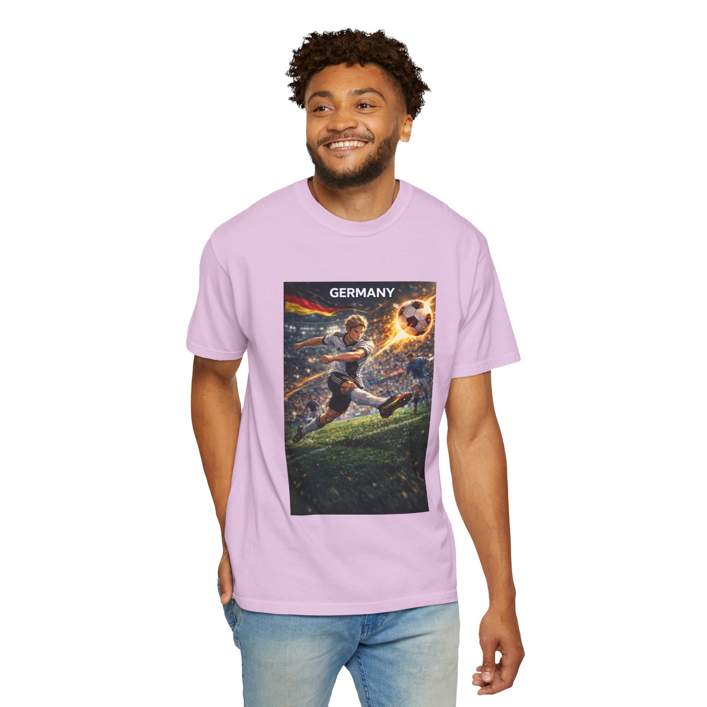 Germany Soccer Player Graphic T-Shirt — Retro Football Stadium Print