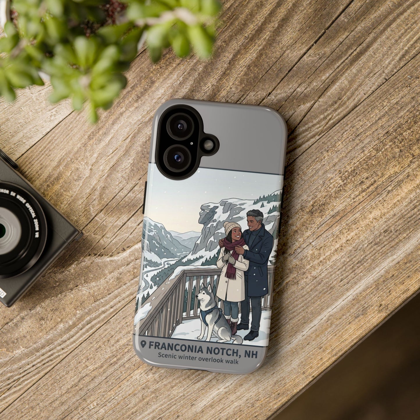 Winter Scenic Phone Case — Franconia Notch NH Couples & Husky Design