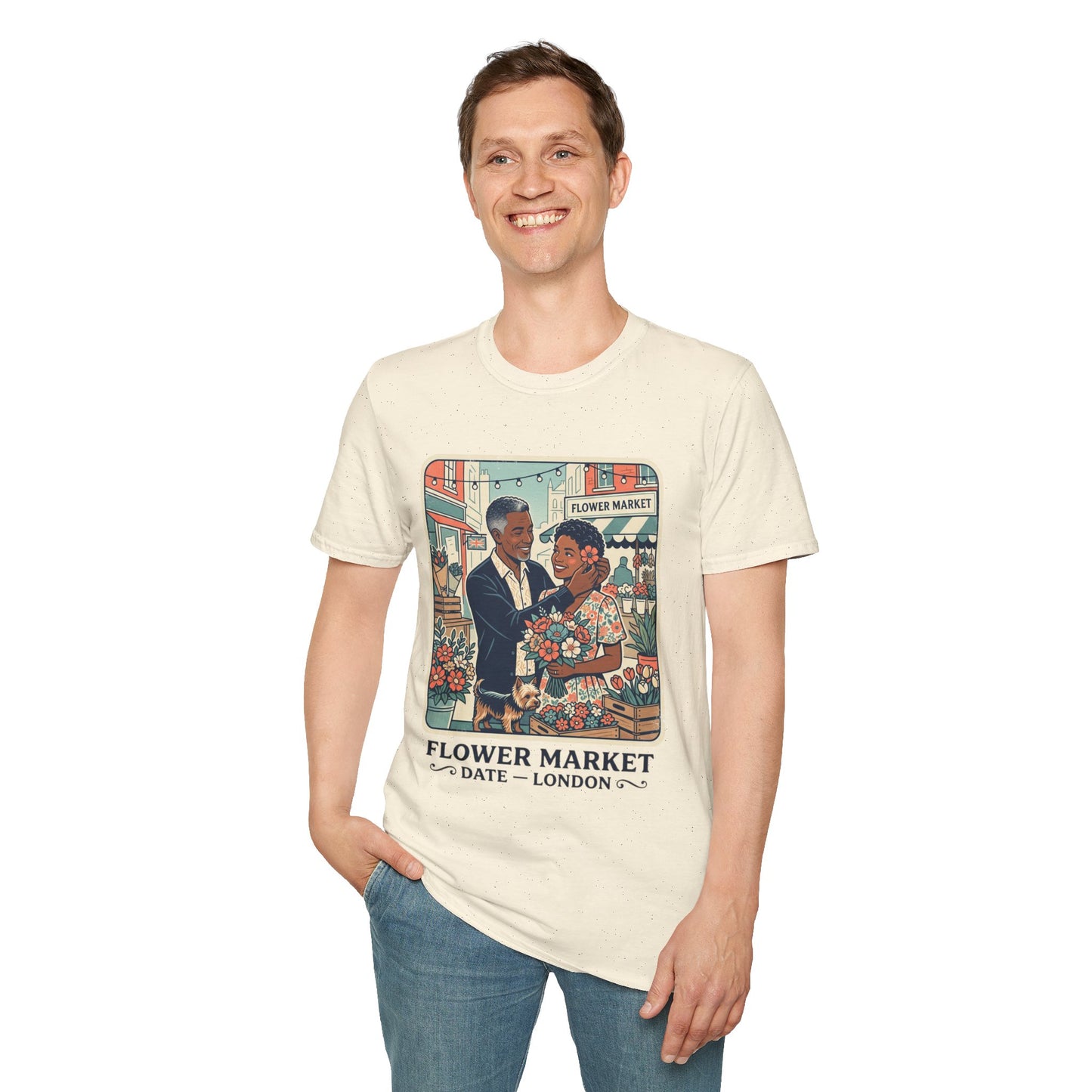 Flower Market Date — London T-Shirt — Retro Couple Floral Market Graphic Tee