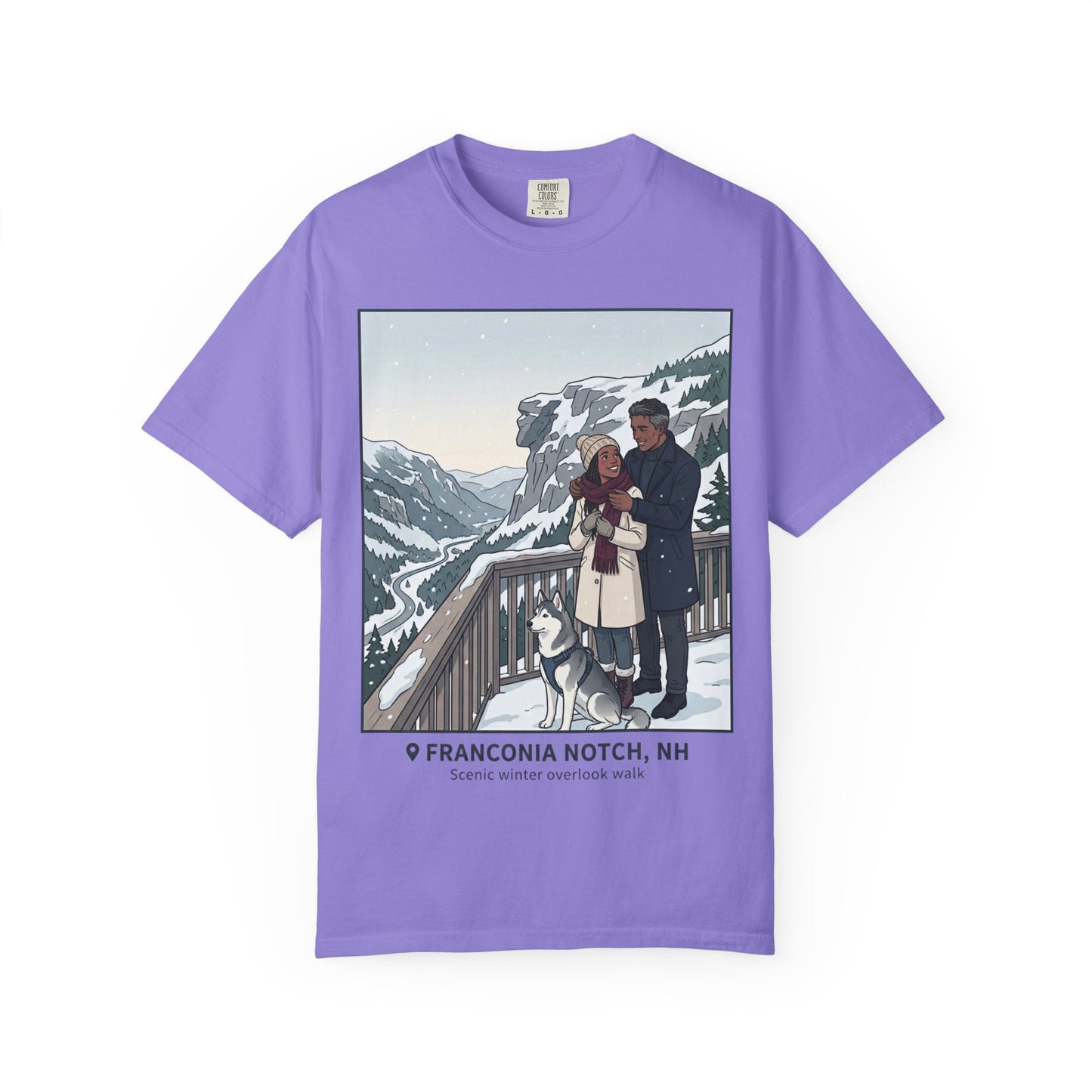 Franconia Notch NH Winter View T-Shirt — Scenic Couple & Husky Travel Tee
