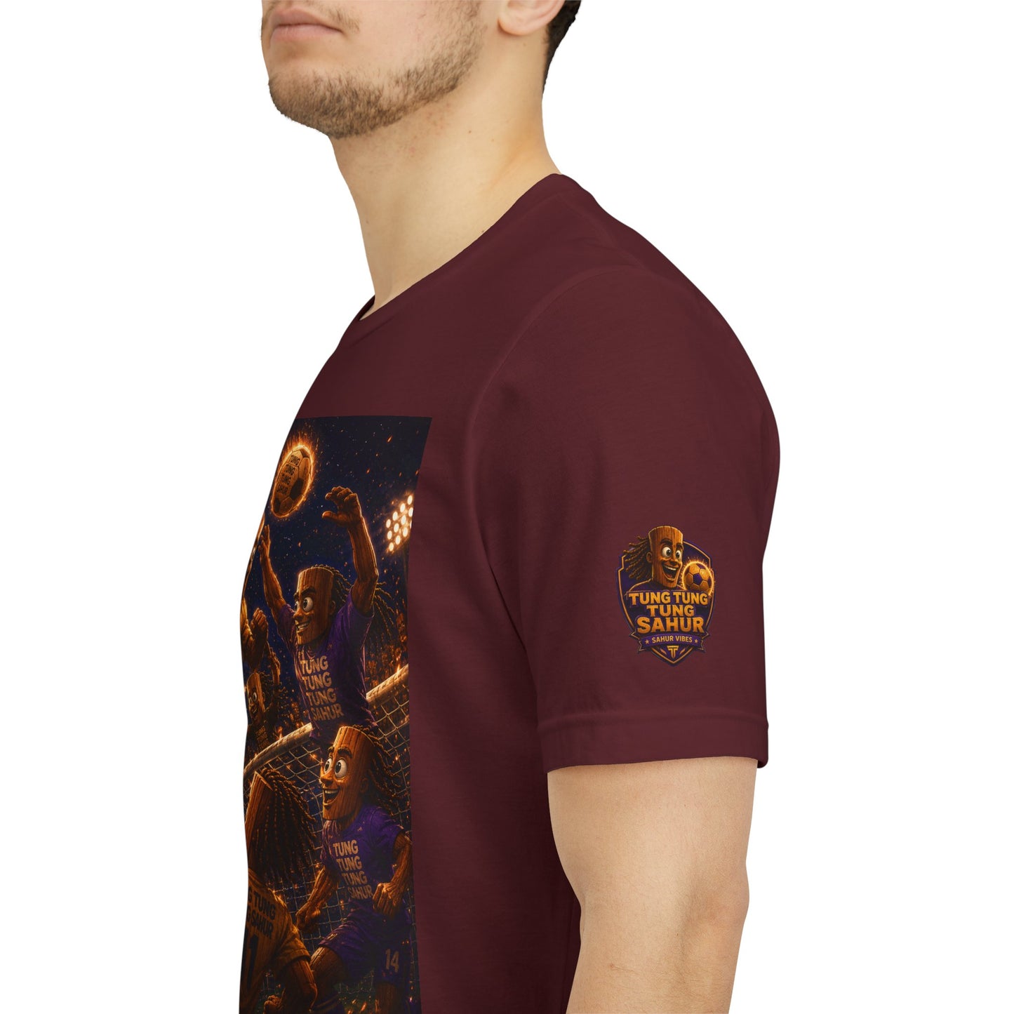 Tung Tung Tung Sahur Header Goal Soccer Action Graphic Tee — Team Court Night Design