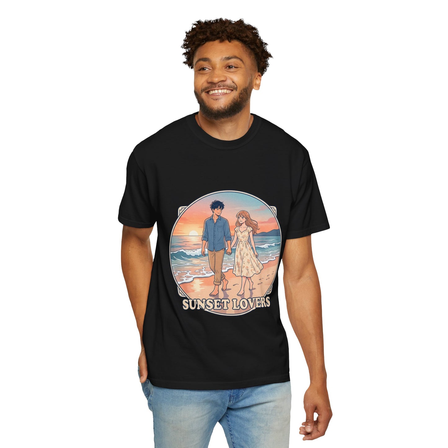 Sunset Lovers Beach T-Shirt — Romantic Couple Graphic Tee