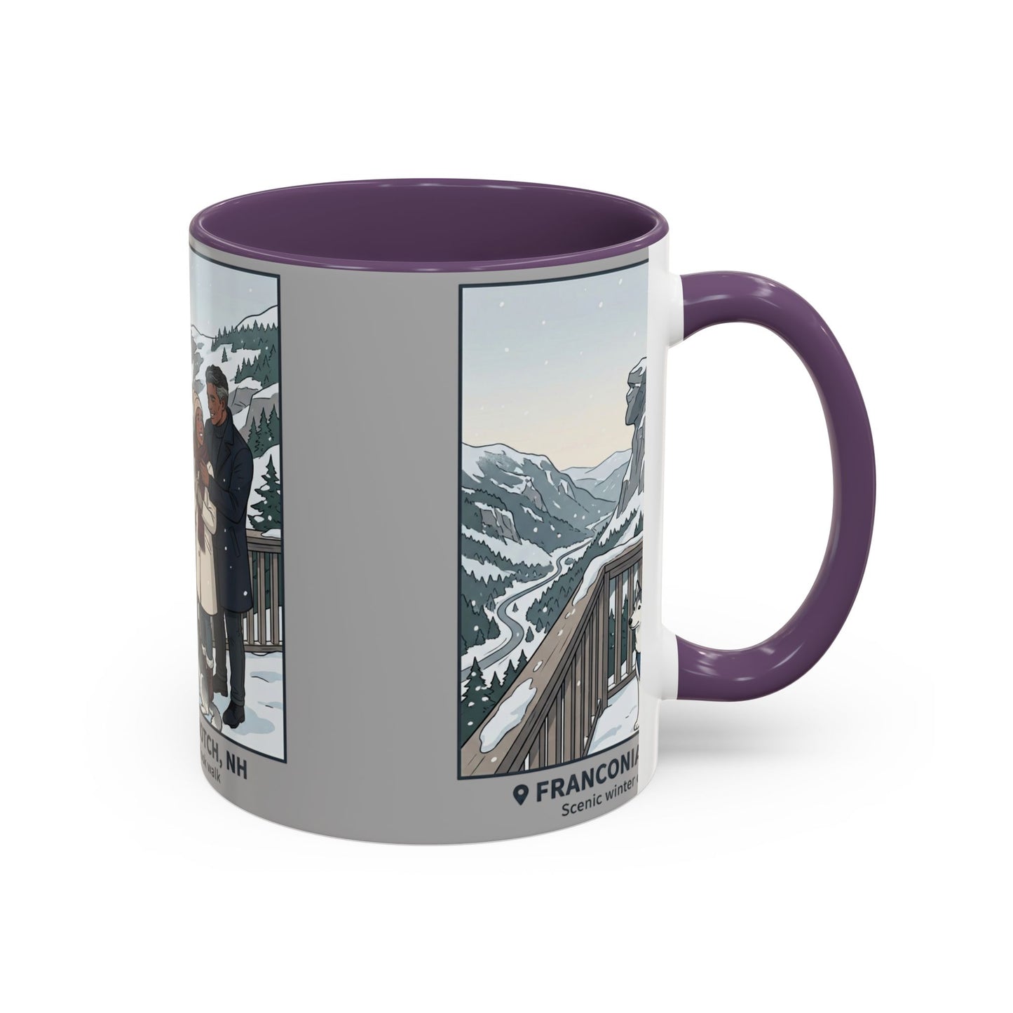 Franconia Notch Scenic Winter Mug — Couples & Dog Snowy Overlook Coffee Cup (11/15oz)