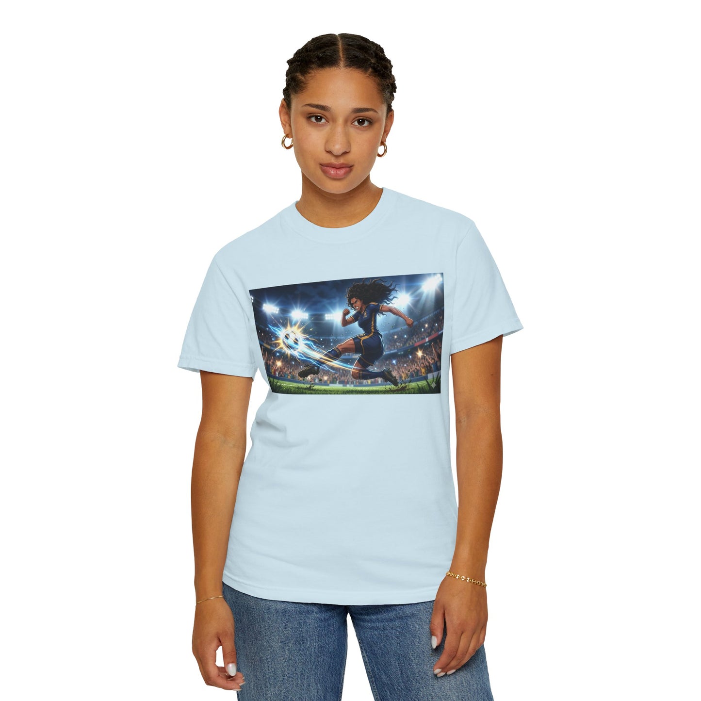 Soccer Kick Graphic T-Shirt — Energetic Stadium Football Design